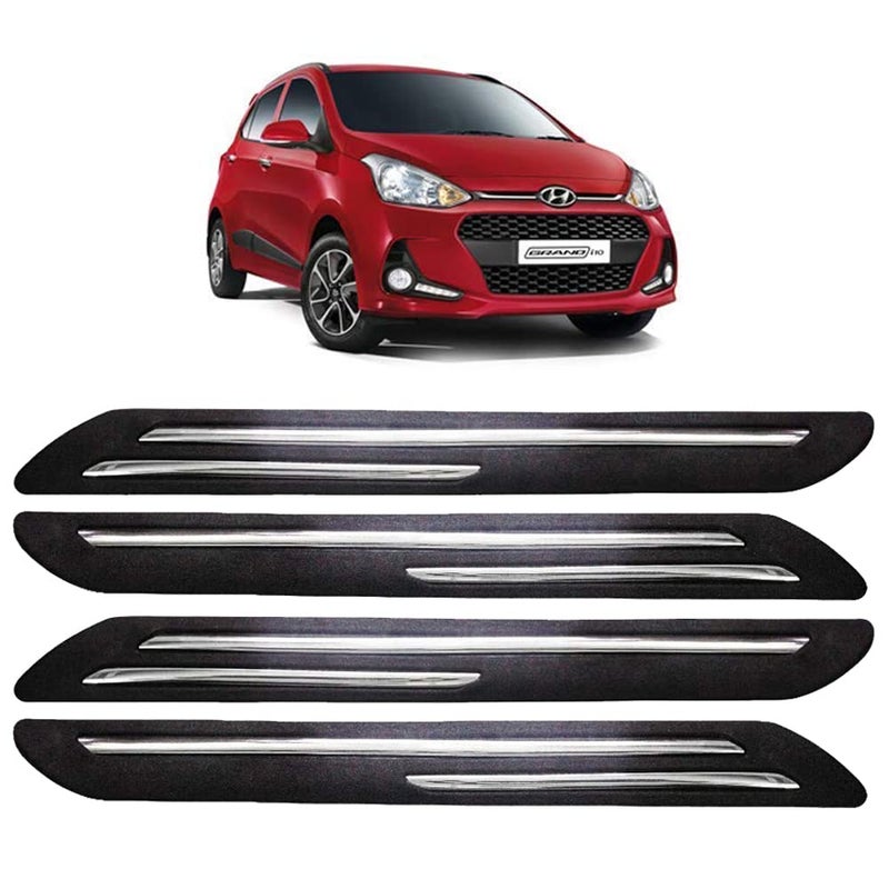 FABTEC Bumper Protector Guard Double Chrome Strip for Hyundai Grand i10 (Set of 4) Black (Double Chrome Strip) - Image 1
