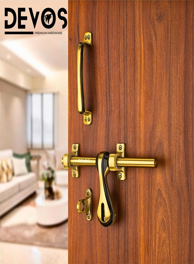 Devos Royal Minimalist Antique Aluminium Single Door Fittings Set | Hardware Accessories Kit, Brass Antique Finish | 1 Big Aldrop 10'',2 Handles 6'',1 Latch 7'',1 Stopper 6 - Image 2