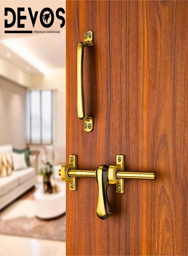 Devos Royal Minimalist Antique Aluminium Single Door Fittings Set | Hardware Accessories Kit, Brass Antique Finish | 1 Big Aldrop 10'',2 Handles 6'',1 Latch 7'',1 Stopper 6 - Image 3