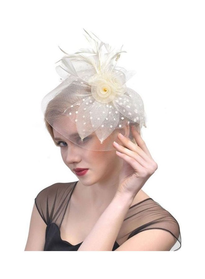 NIBEMINENT Handmade Bride Mesh Hair Accessories Wedding Photo Hat Headwear Beige
