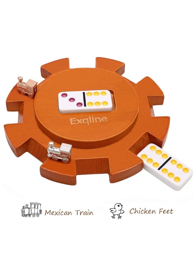 Exqline Mexican Train Hub, Wooden Hub for Mexican Train Dominoes Accessories with Felted Bottom- Solid Pine Dominoes Hub Mexican Train Game - Image 5