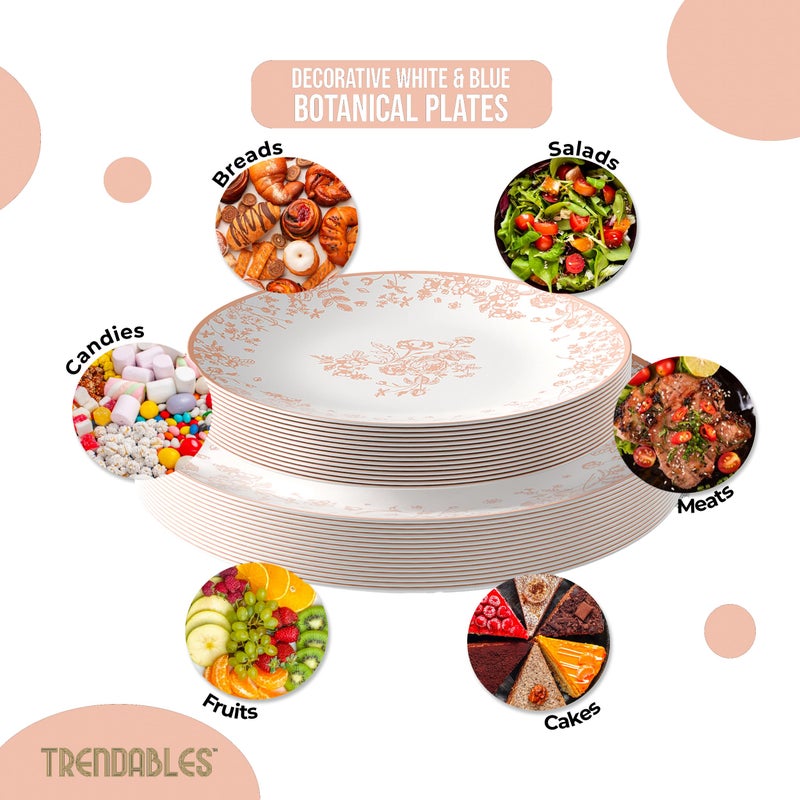 Trendables Disposable Plates For Party Supplies | Pink Floral Plastic Plates For Wedding 40 Pcs - 20 X 8 & 20 X 10 Dinner Plate Sets | Floral Plate Set Disposable Plastic Dinnerware Sets - Image 3