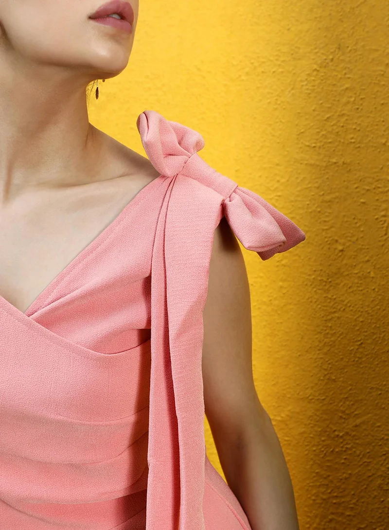 Pinacolada  Women's Blush Pink Midi Dress With Ribbon Detail for Women | Best Price UAE