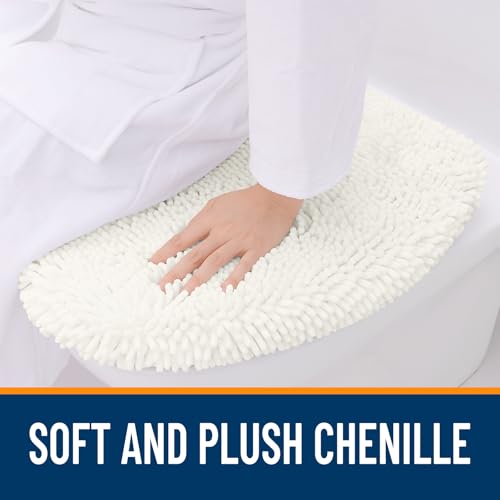 OLANLY Soft Chenille Bathroom Toilet Lid Cover Machine Washable Seat Covers 175x15 Stays in Place Rubber Backing Fits Most Round Elongated and Oblong Lids Accessories Decor Ivory - Image 3
