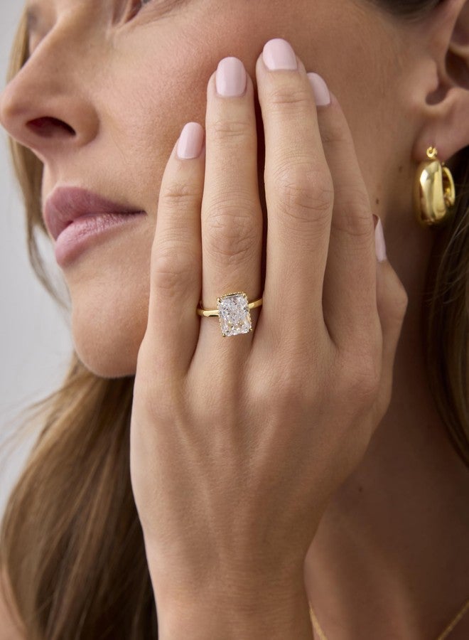 PAVOI 14K Yellow Gold Plated Radiant Cut Engagement Ring for Women | Hidden Halo Ring | Size 5 - Image 2