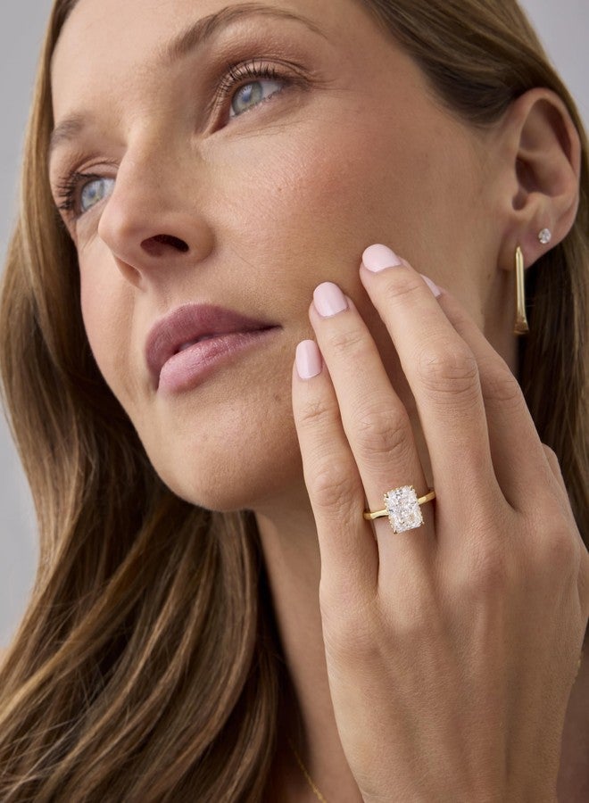 PAVOI 14K Yellow Gold Plated Radiant Cut Engagement Ring for Women | Hidden Halo Ring | Size 5 - Image 4