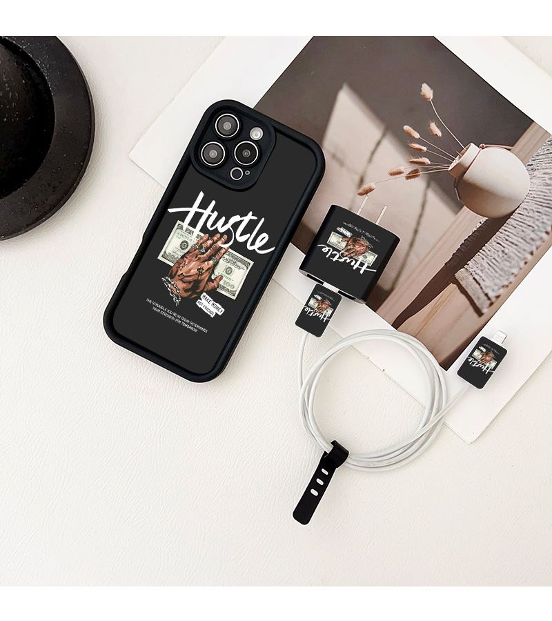 Personalized Black Phone Case Set 5 Cases with Accessories 2 Data Cable Protectors 1 Charger Protector 1 Data Cable Strap Compatible with iPhone 11 Pro Max - Image 1