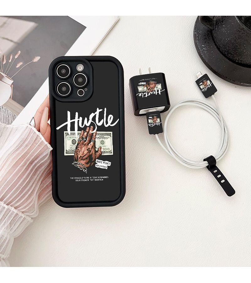 Personalized Black Phone Case Set 5 Cases with Accessories 2 Data Cable Protectors 1 Charger Protector 1 Data Cable Strap Compatible with iPhone 11 Pro Max - Image 2