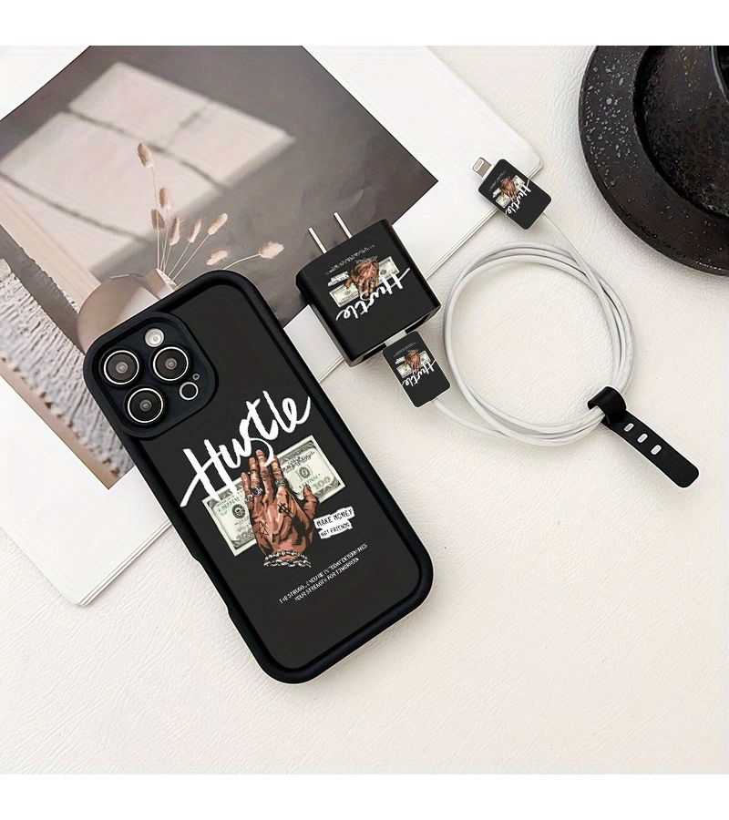 Personalized Black Phone Case Set 5 Cases with Accessories 2 Data Cable Protectors 1 Charger Protector 1 Data Cable Strap Compatible with iPhone 11 Pro Max - Image 3