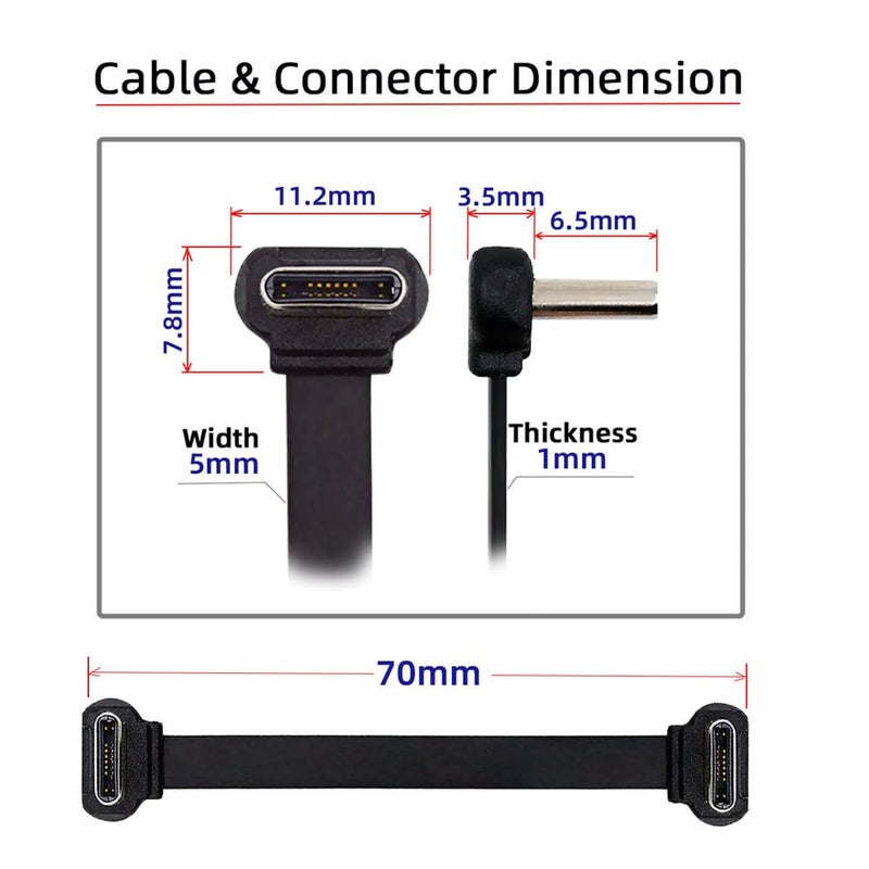 NFHK USB-C Type C to USB-C Ultra Slim Flat Power USB2.0 Data Cable Angled Connector 65W Fast Charge for Laptop Tablet Phone - Image 2
