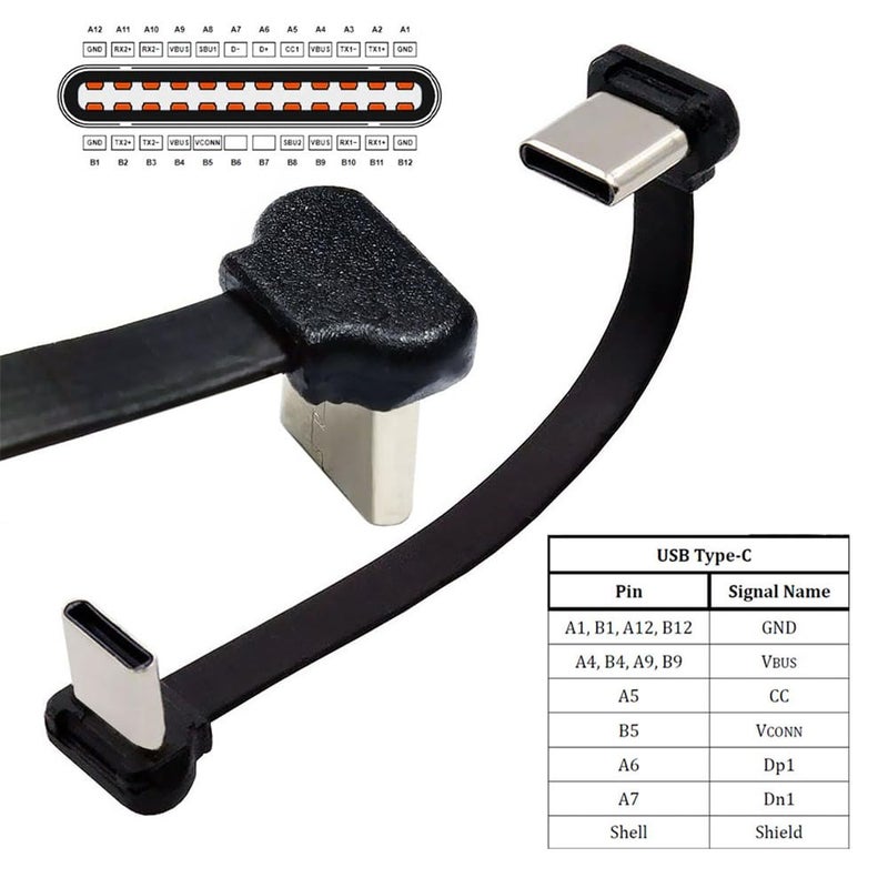 NFHK USB-C Type C to USB-C Ultra Slim Flat Power USB2.0 Data Cable Angled Connector 65W Fast Charge for Laptop Tablet Phone - Image 4