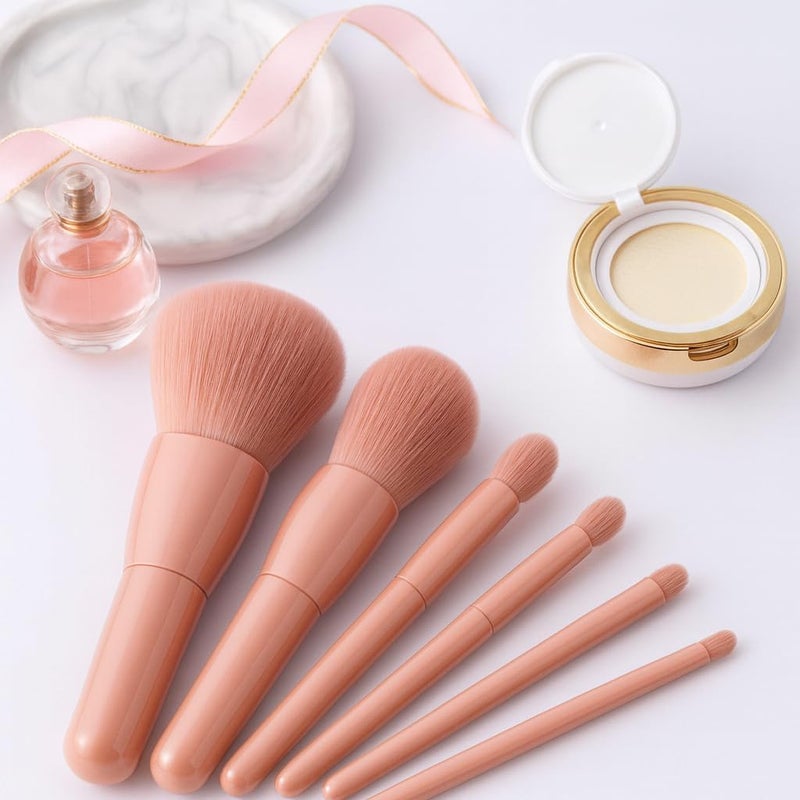 MEXONIC 5-in-1 Mini Makeup Brush Set with Mirror Compact Travel-Friendly Pocket Makeup Brushes Kit for Foundation, Eyeshadow, Blush & Powder Portable Cosmetic Brush Set for Women & Girls (PINK) - Image 4