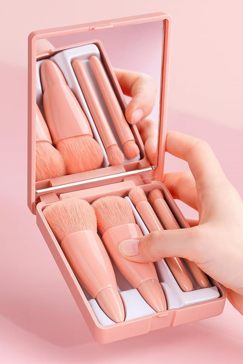 MEXONIC 5-in-1 Mini Makeup Brush Set with Mirror Compact Travel-Friendly Pocket Makeup Brushes Kit for Foundation, Eyeshadow, Blush & Powder Portable Cosmetic Brush Set for Women & Girls (PINK) - Image 5