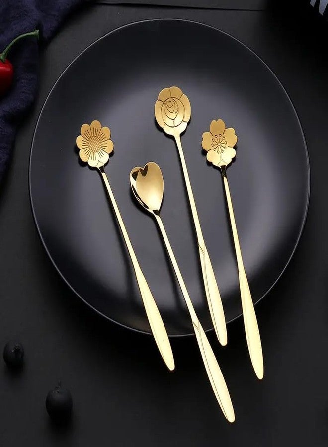 CETLO 12 Pcs Dessert Spoon Set | Gold Stainless Steel Table Spoons | Premium Cutlery for Dining Kitchen Restaurant Hotel | 4 Stylish Designs - Image 3