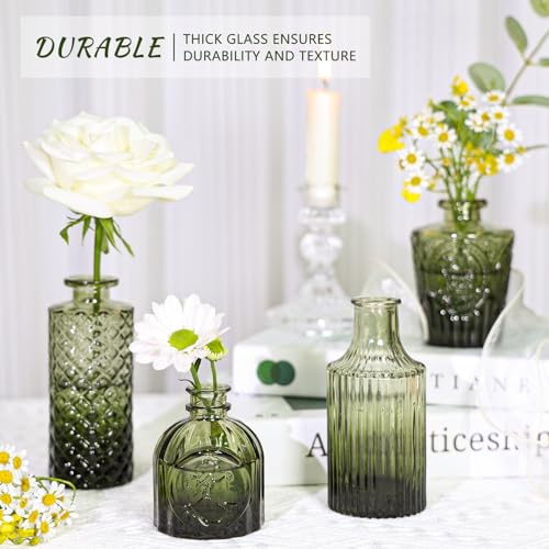SUPMIND 12pcs Glass Bud Vase Set, Small Green Flower Vases for Centerpieces in Bulk, Mini Vintage Vase for Wedding, Home,Table Decoration - Image 4