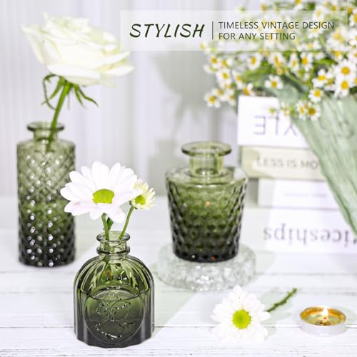SUPMIND 12pcs Glass Bud Vase Set, Small Green Flower Vases for Centerpieces in Bulk, Mini Vintage Vase for Wedding, Home,Table Decoration - Image 5