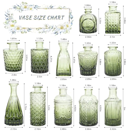 SUPMIND 12pcs Glass Bud Vase Set, Small Green Flower Vases for Centerpieces in Bulk, Mini Vintage Vase for Wedding, Home,Table Decoration - Image 2