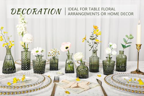 SUPMIND 12pcs Glass Bud Vase Set, Small Green Flower Vases for Centerpieces in Bulk, Mini Vintage Vase for Wedding, Home,Table Decoration - Image 3