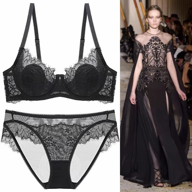 Lace Underwear Women'S Pure Attraction Rabbit Ears Push-Up Big Chest Small Ultra-Thin Plus Size Bra Suit - Image 5