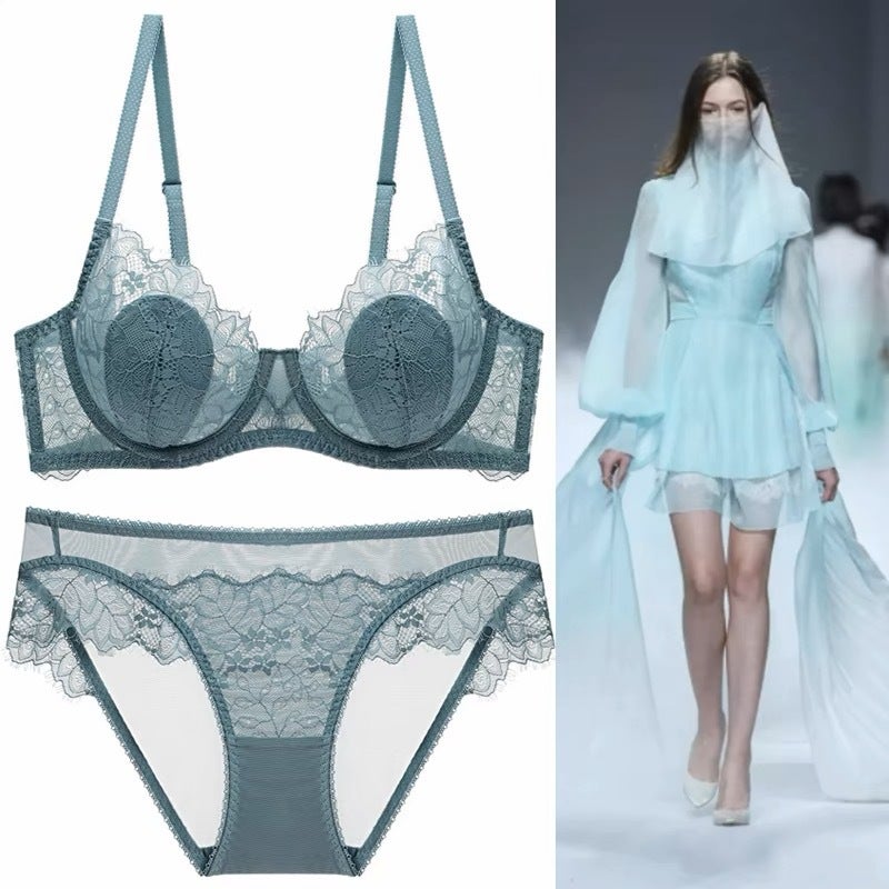 Lace Underwear Women'S Pure Attraction Rabbit Ears Push-Up Big Chest Small Ultra-Thin Plus Size Bra Suit - Image 2
