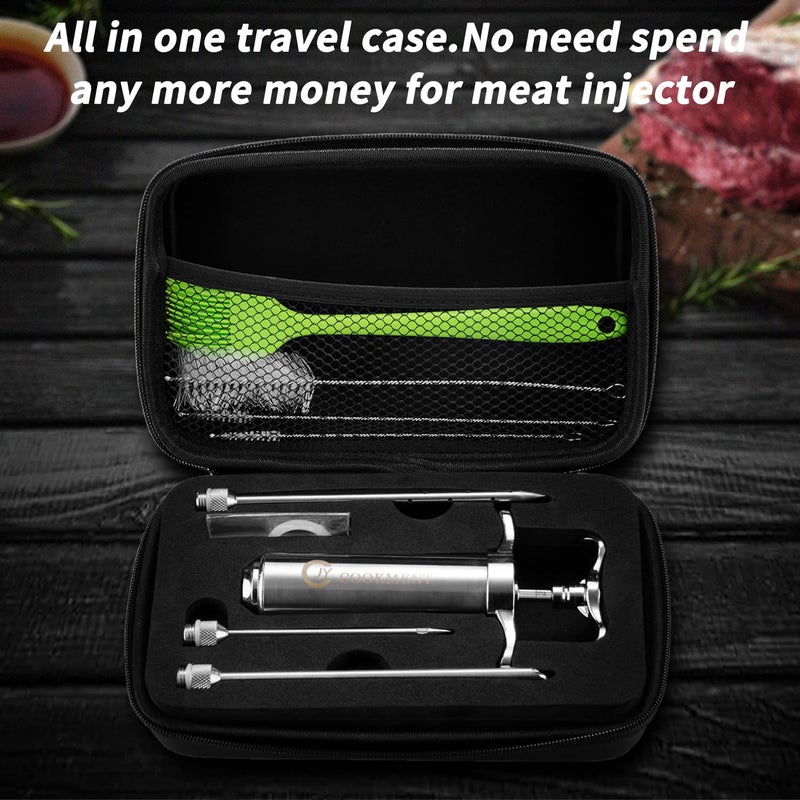JY COOKMENT Meat Injector Syringe 2-oz Marinade Flavor Barrel 304 Stainless Steel with 3 Marinade Needles, Travel Case for BBQ Grill Smoker, Turkey, Brisket, Paper Instruction and E-book Included by JY COOKMENT - Image 2
