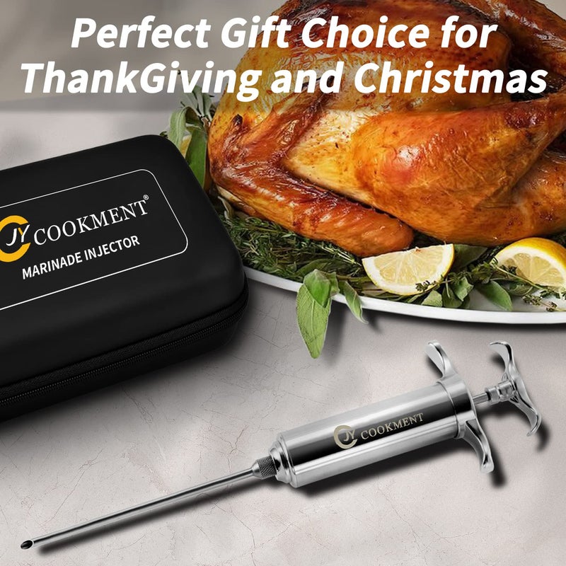 JY COOKMENT Meat Injector Syringe 2-oz Marinade Flavor Barrel 304 Stainless Steel with 3 Marinade Needles, Travel Case for BBQ Grill Smoker, Turkey, Brisket, Paper Instruction and E-book Included by JY COOKMENT - Image 3