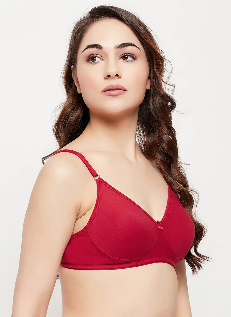 Clovia Clovia Non-Padded Non-Wired Full Coverage T-shirt Bra in Maroon - Cotton Rich