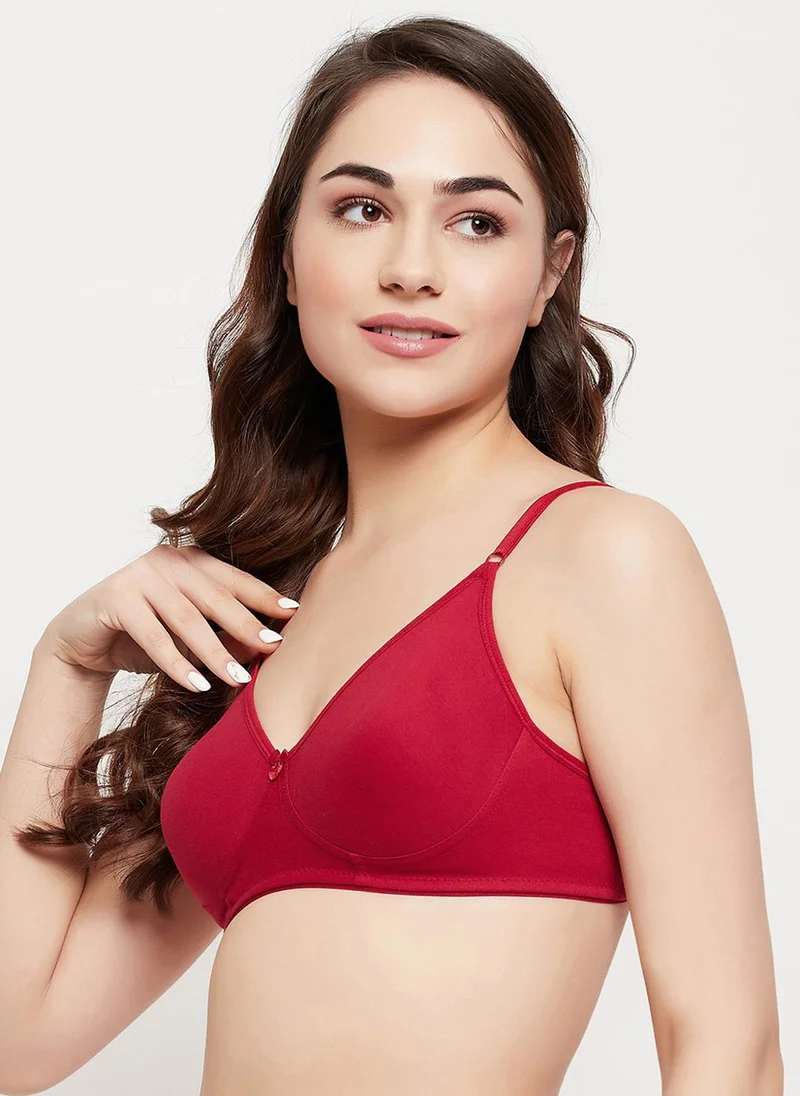 Clovia Maroon Clovia Non-Padded Non-Wired Full Coverage T-shirt Bra in Maroon - Cotton Rich for Women | Best Price UAE