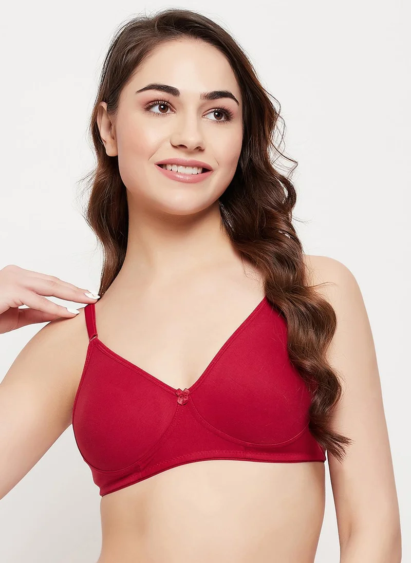Clovia Clovia Non-Padded Non-Wired Full Coverage T-shirt Bra in Maroon - Cotton Rich
