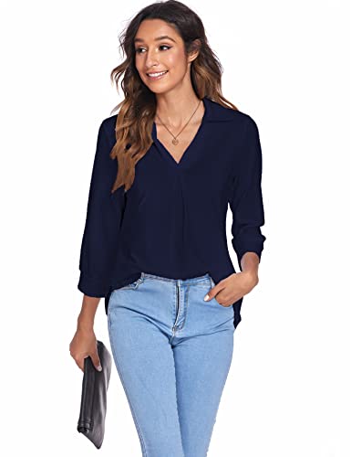 Newchoice Tunic Tops for Women to Wear with Leggings, V Neck 3/4 Sleeve Shirts Office Professional Business Casual Work Tops (Navy Blue, XL) - Image 5