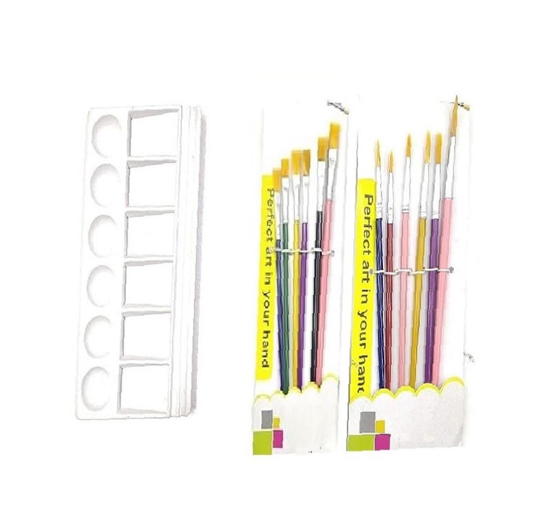 Freedy Combo 12 Painting Brush (6 Round + 6 Flat)+ Color Plate for Drawing Kids-g - Image 1