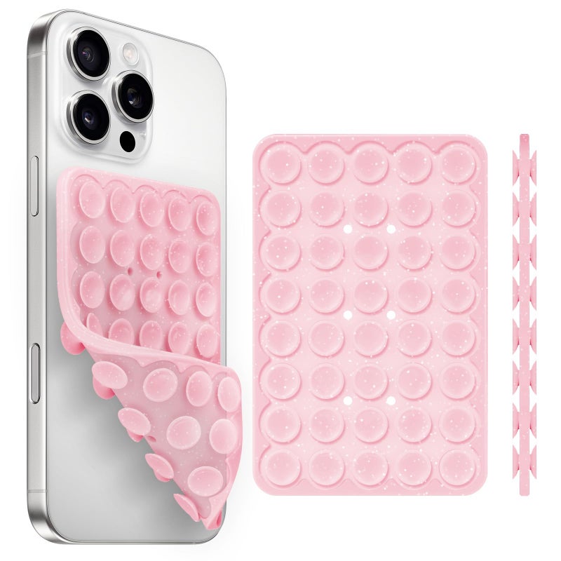 Yojaro Silicone Suction Cup Phone Case Mount Double Sided, Phone Accessories Hands-Free Strong Grip Holder for Selfies and Videos (Light Pink Glitter) - Image 1