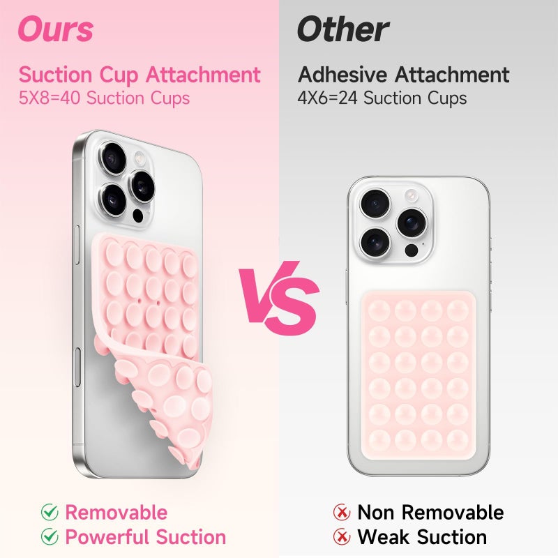 Yojaro Silicone Suction Cup Phone Case Mount Double Sided, Phone Accessories Hands-Free Strong Grip Holder for Selfies and Videos (Light Pink Glitter) - Image 4