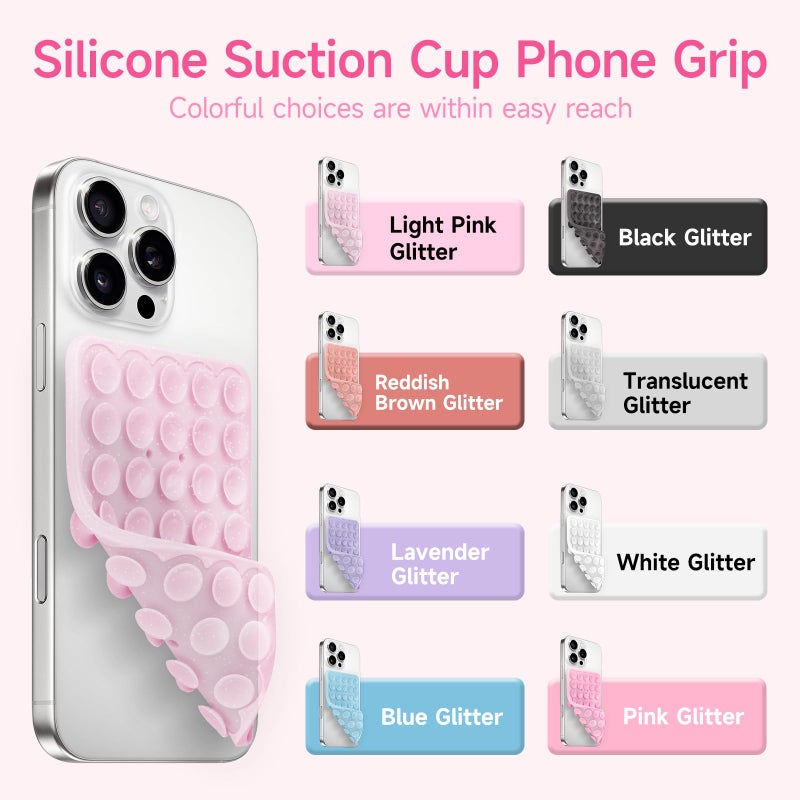 Yojaro Silicone Suction Cup Phone Case Mount Double Sided, Phone Accessories Hands-Free Strong Grip Holder for Selfies and Videos (Light Pink Glitter) - Image 2