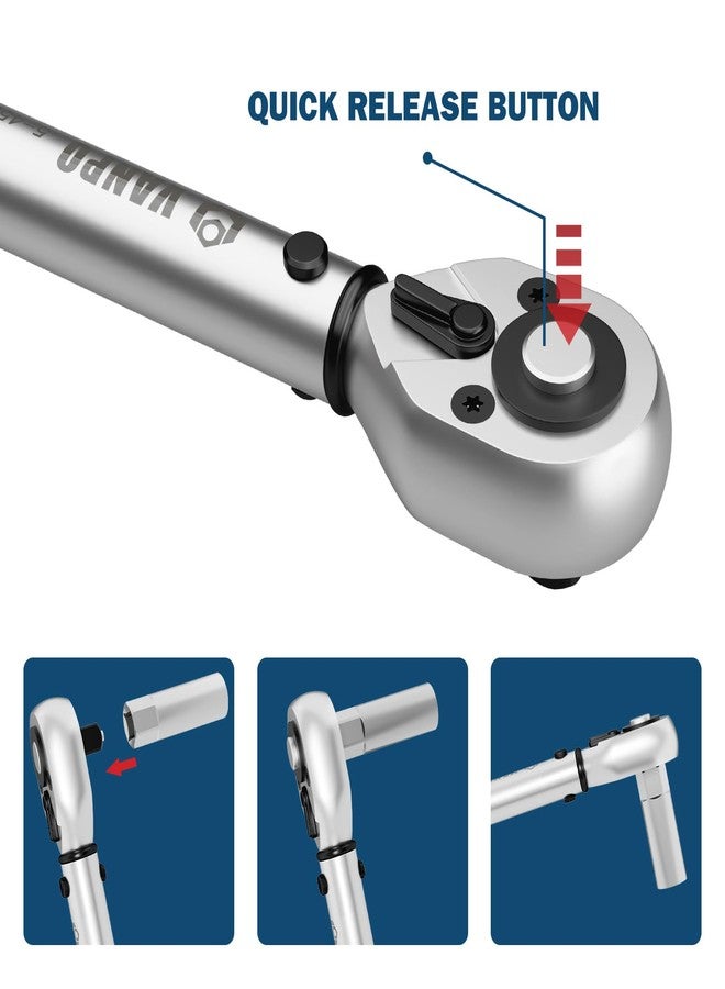 VANPO 1/4 3/8 1/2-inch Drive Click Torque Wrench, 3Pcs Torque Wrench Set 20-240 in.lb, 5-45 ft.lb, 20-160 ft.lb, Dual-Direction Adjustable 72-Tooth Torque Wrench for Bike, Moto, Car Maintenance - Image 5
