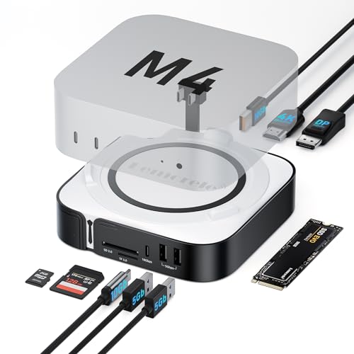 Lemorele 9-in-1 Mac mini M4 Dock, Dual 4K@60Hz HDMI 2.0 & DP 1.4, 10Gbps M.2 NVMe Slot, 10Gbps USB-C & USB-A, 2X USB-A 3.0, SD/TF 2.0 Card Reader, Compatible with Mac mini M4/M4 Pro - Image 1