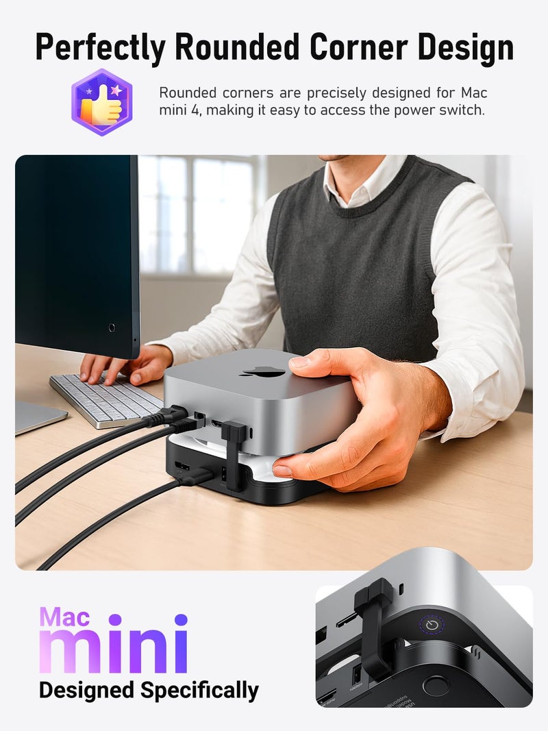Lemorele 9-in-1 Mac mini M4 Dock, Dual 4K@60Hz HDMI 2.0 & DP 1.4, 10Gbps M.2 NVMe Slot, 10Gbps USB-C & USB-A, 2X USB-A 3.0, SD/TF 2.0 Card Reader, Compatible with Mac mini M4/M4 Pro - Image 5