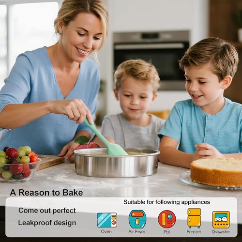 AWTBDP 9½ Inch Cake Pan Set of 2, Nonstick Circle Stainless Steel Round Layer Cake Baking Pans Tins with 100PCS Parchment Paper for Birthday Christmas, Healthy & Non-Toxic, Silicone Spatula & Dishwasher Safe - Image 5