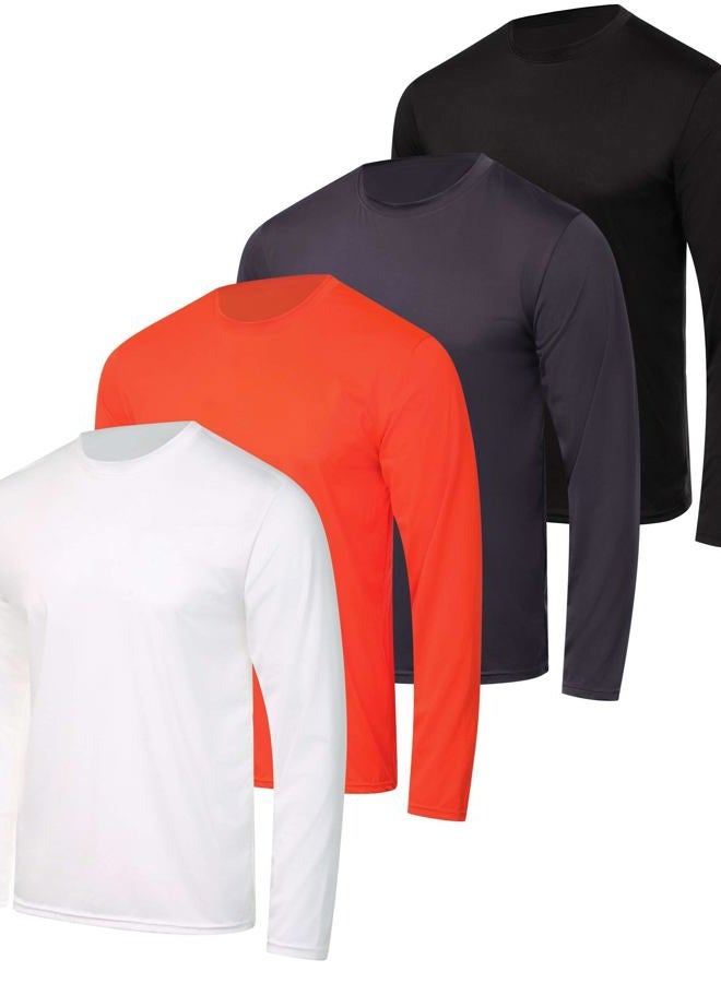 REALESSENTIALS 4 Pack: Men's Dry-Fit Moisture Wicking Performance Long Sleeve T-Shirt, UV Sun Protection Outdoor Active Top, Set J, L - Image 1