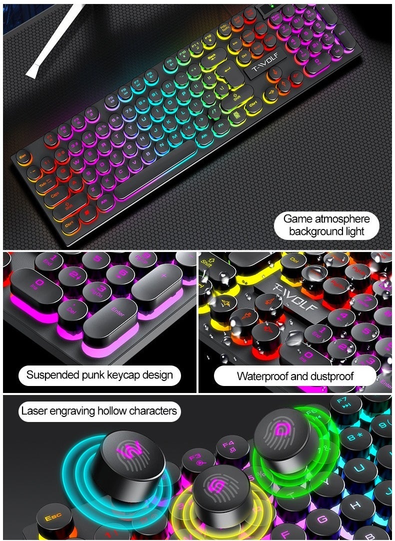 T-WOLF - Mechanical Gaming Keyboard RGB Backlit Volume/Lighting Control Knob Fully Programmable 104-Keys Anti-Ghosting Wired Computer Keyboards for Office/Games,Suitable for PC/Ps4/Xbox Gamers - Image 1