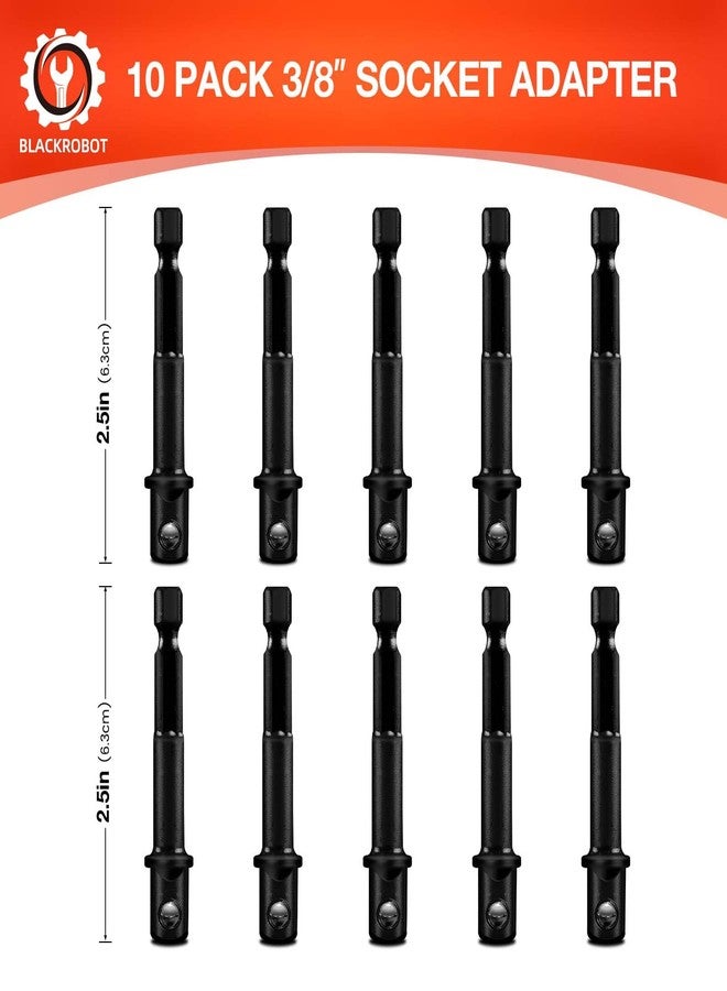 BLACKROBOT 10-Piece 1/4" to 3/8" Impact Socket Adapter Set, 1/4" Hex Shank to 3/8" Square Drive Converter for Automotive & DIY with Phosphated Surface - Image 2