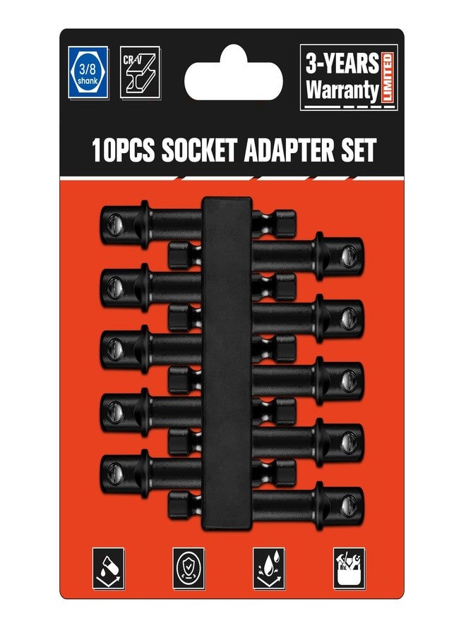 BLACKROBOT 10-Piece 1/4" to 3/8" Impact Socket Adapter Set, 1/4" Hex Shank to 3/8" Square Drive Converter for Automotive & DIY with Phosphated Surface - Image 1