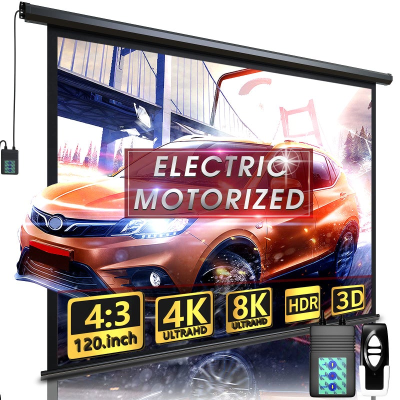 Aoxun Motorized Projector Screen - Indoor and Outdoor Movies Screen Electric Projector Screen W/Remote Control (120 inch) - Image 1