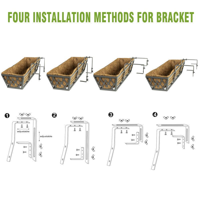 Karlliu 2 Pack 30 Inch Window Boxes Planters Railing Planter Box with Adjustable Brackets for Porch Fence Patio Balcony Hanging Flower Baskets with Coco Liners for Outdoor Garden Decor - Dark Grey - Image 5