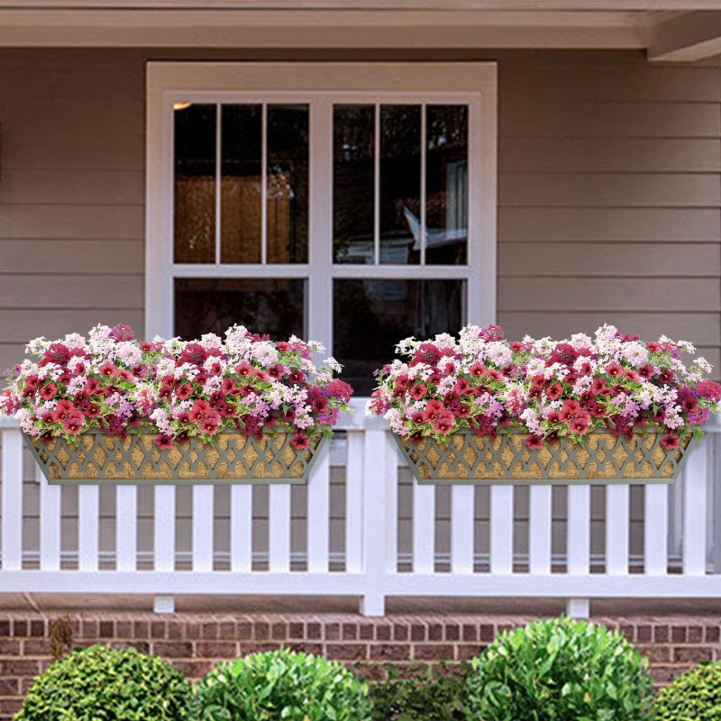 Karlliu 2 Pack 30 Inch Window Boxes Planters Railing Planter Box with Adjustable Brackets for Porch Fence Patio Balcony Hanging Flower Baskets with Coco Liners for Outdoor Garden Decor - Dark Grey - Image 2