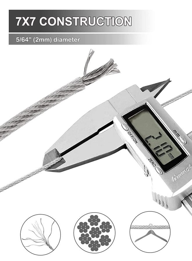 FSHIHINE 5/64 Garden Wire Rope Cable 50M Stainless Steel Wire Cable, PVC Coated for Support System,Clotheslines,Hanging Lights,Picture Pisplay with Cable Thimbles, Crimping Sleeves, Wire Rope Clips - Image 2