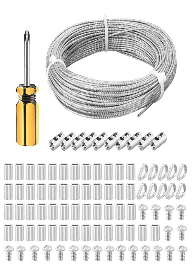 FSHIHINE 5/64 Garden Wire Rope Cable 50M Stainless Steel Wire Cable, PVC Coated for Support System,Clotheslines,Hanging Lights,Picture Pisplay with Cable Thimbles, Crimping Sleeves, Wire Rope Clips - Image 1