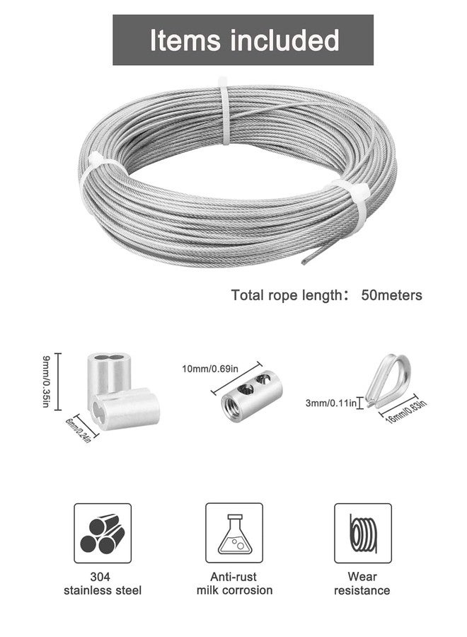 FSHIHINE 5/64 Garden Wire Rope Cable 50M Stainless Steel Wire Cable, PVC Coated for Support System,Clotheslines,Hanging Lights,Picture Pisplay with Cable Thimbles, Crimping Sleeves, Wire Rope Clips - Image 3