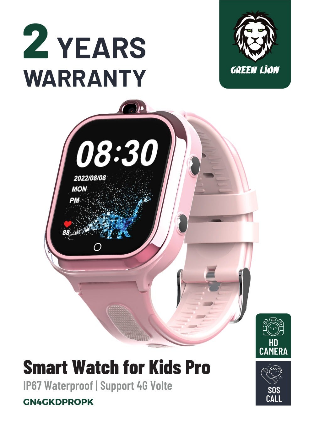 GREEN LION 4G Smart Watch for Kids Pro 1.85inch IPS 240x280 /Smartwatch for girls / HD Camera / Voice Chat / Video Call / SOS Call / GPS / Up to 4 Days Working Time / Precise Positioning / Support 4G Volte - Pink