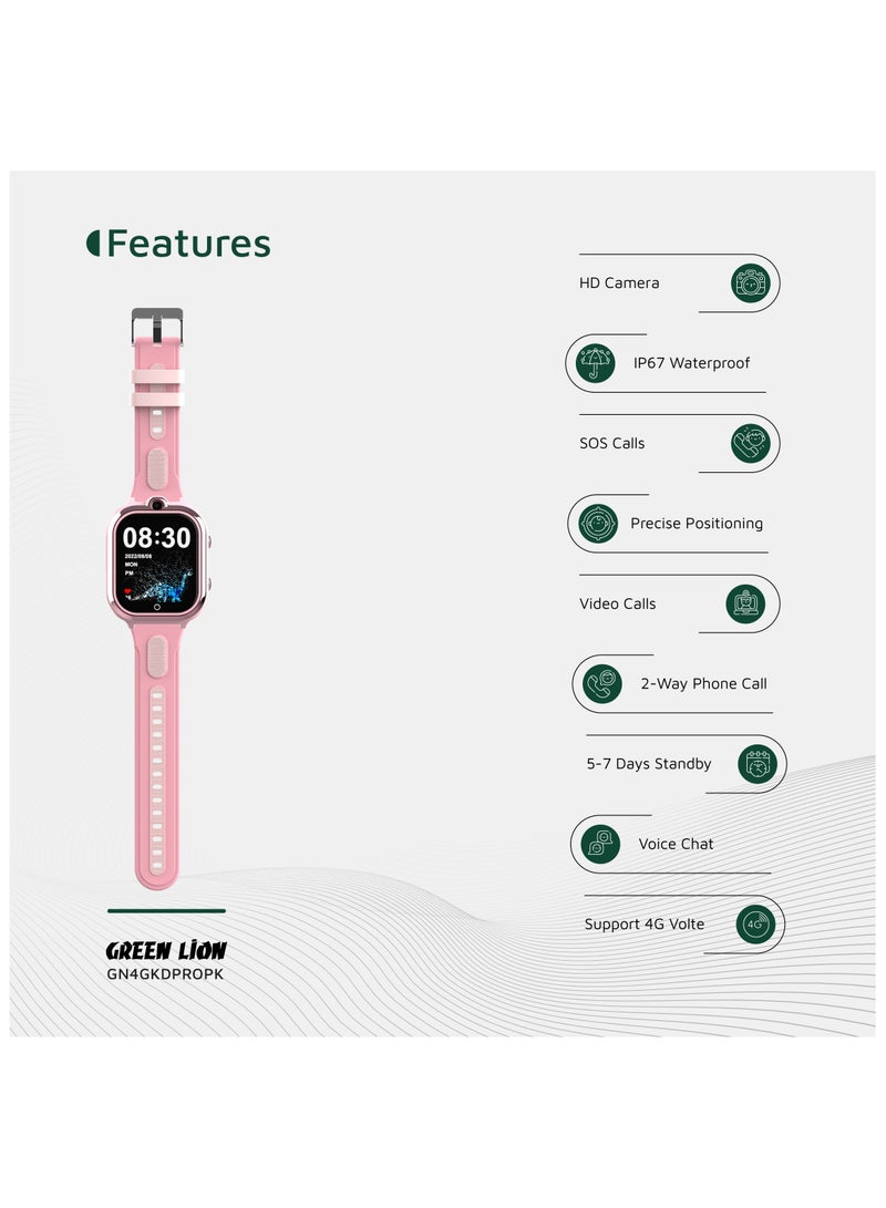 GREEN LION 4G Smart Watch for Kids Pro 1.85inch IPS 240x280 /Smartwatch for girls / HD Camera / Voice Chat / Video Call / SOS Call / GPS / Up to 4 Days Working Time / Precise Positioning / Support 4G Volte - Pink  - Image 3